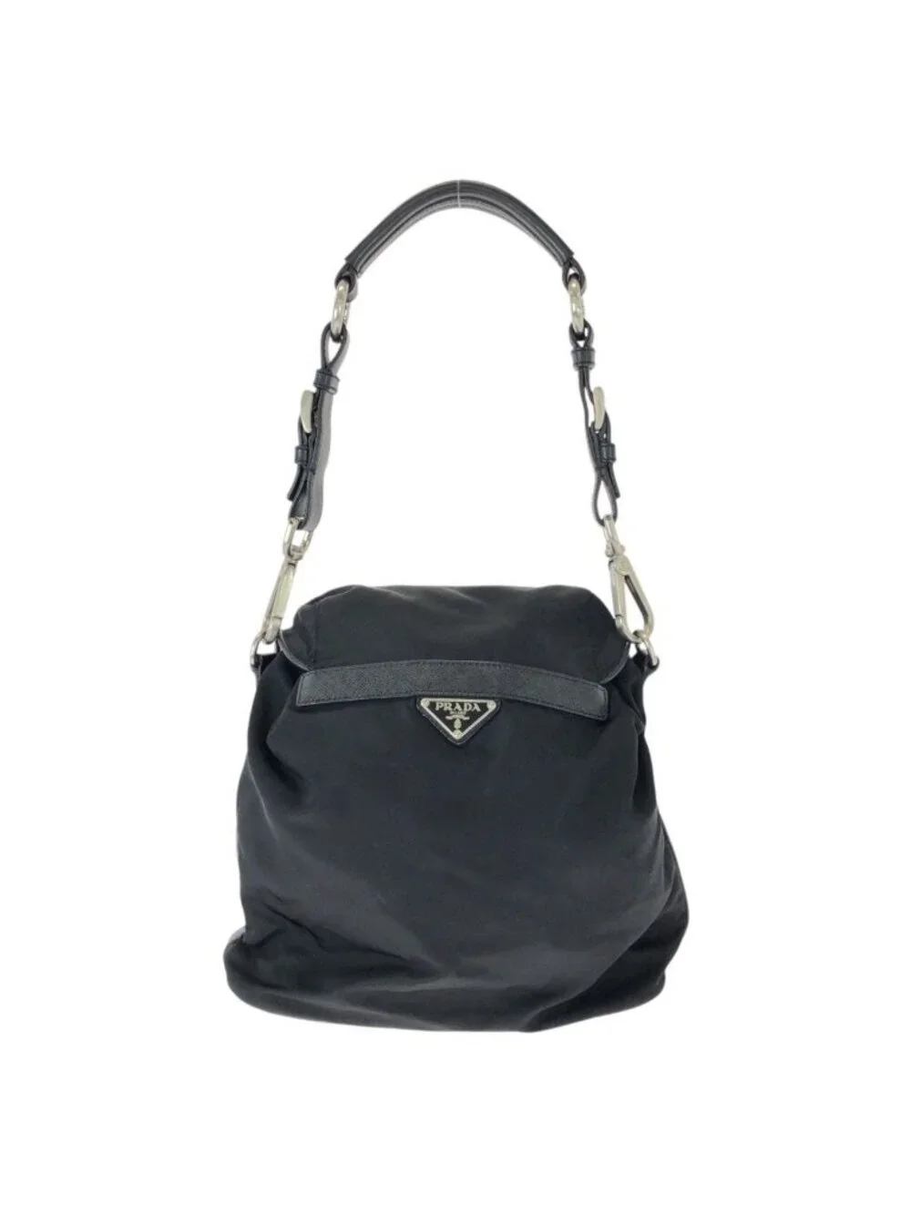 Prada Tessuto Black Silver Nylon Leather Shoulder Bag Pochette
